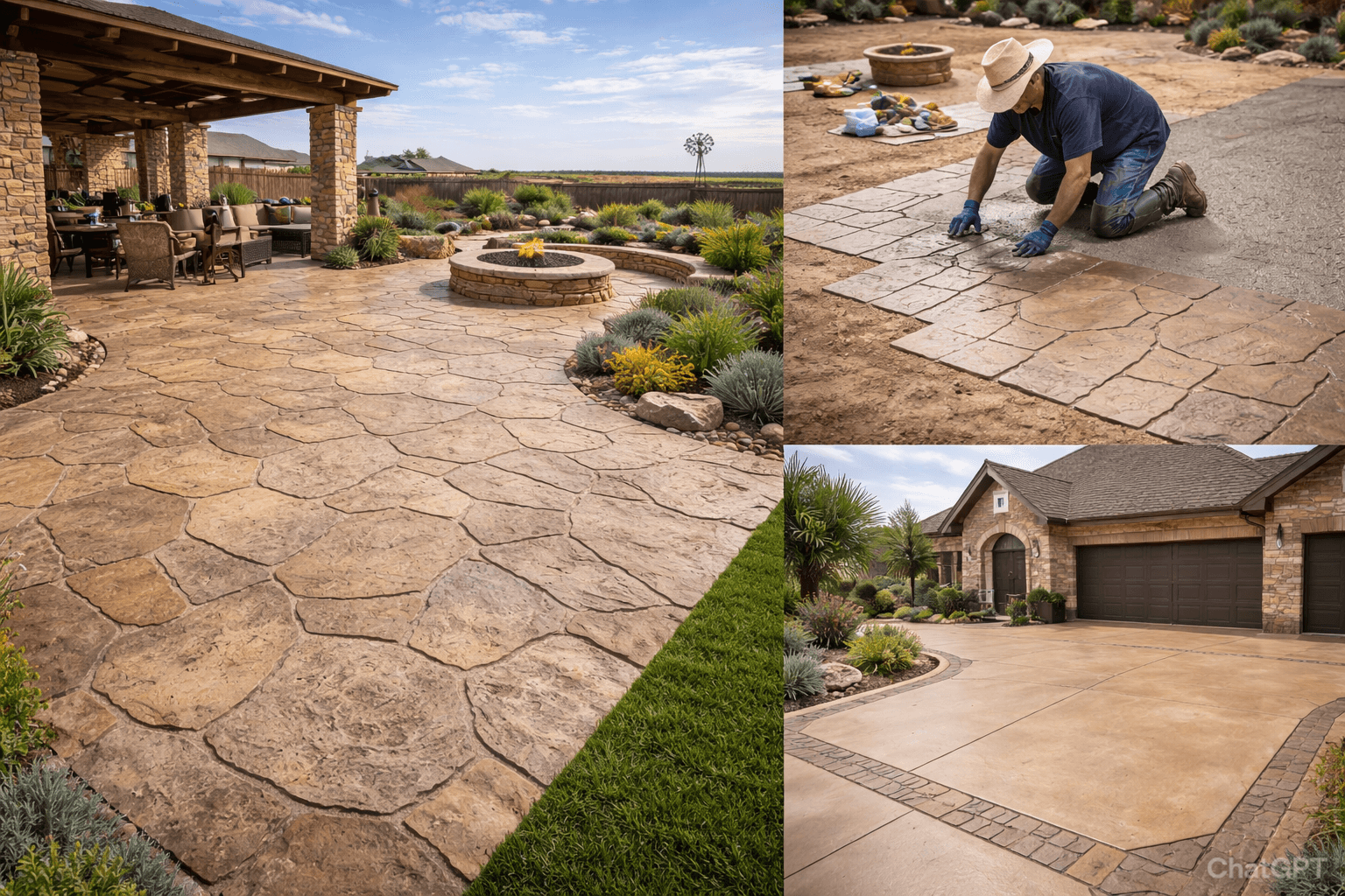 Stamped and Stained Concrete in West Texas | Buried Stone Rock Yard